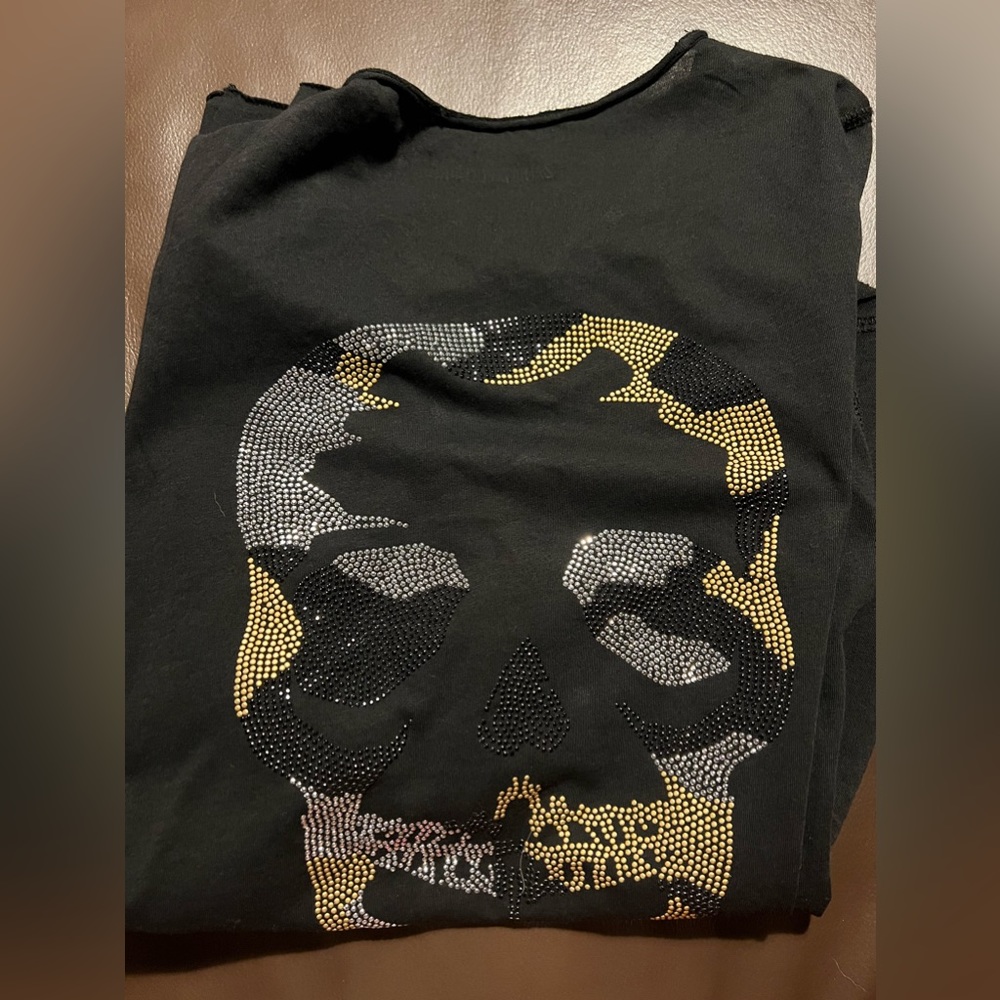 NWT Zadig Voltaire Black Skull Tunisien Beaded Henley M - Picture 2 of 4